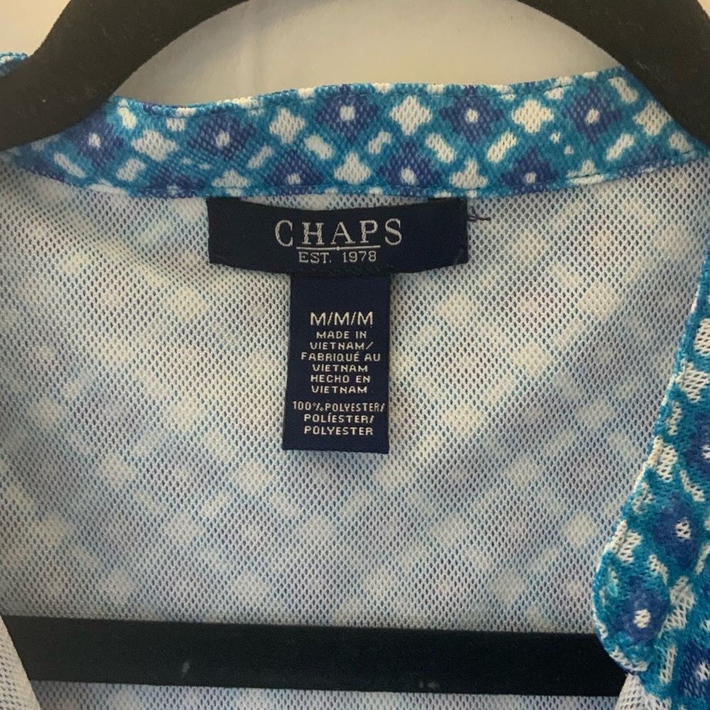 Chaps Blue Patterned Ruffle Blouse - Picture 2 of 5